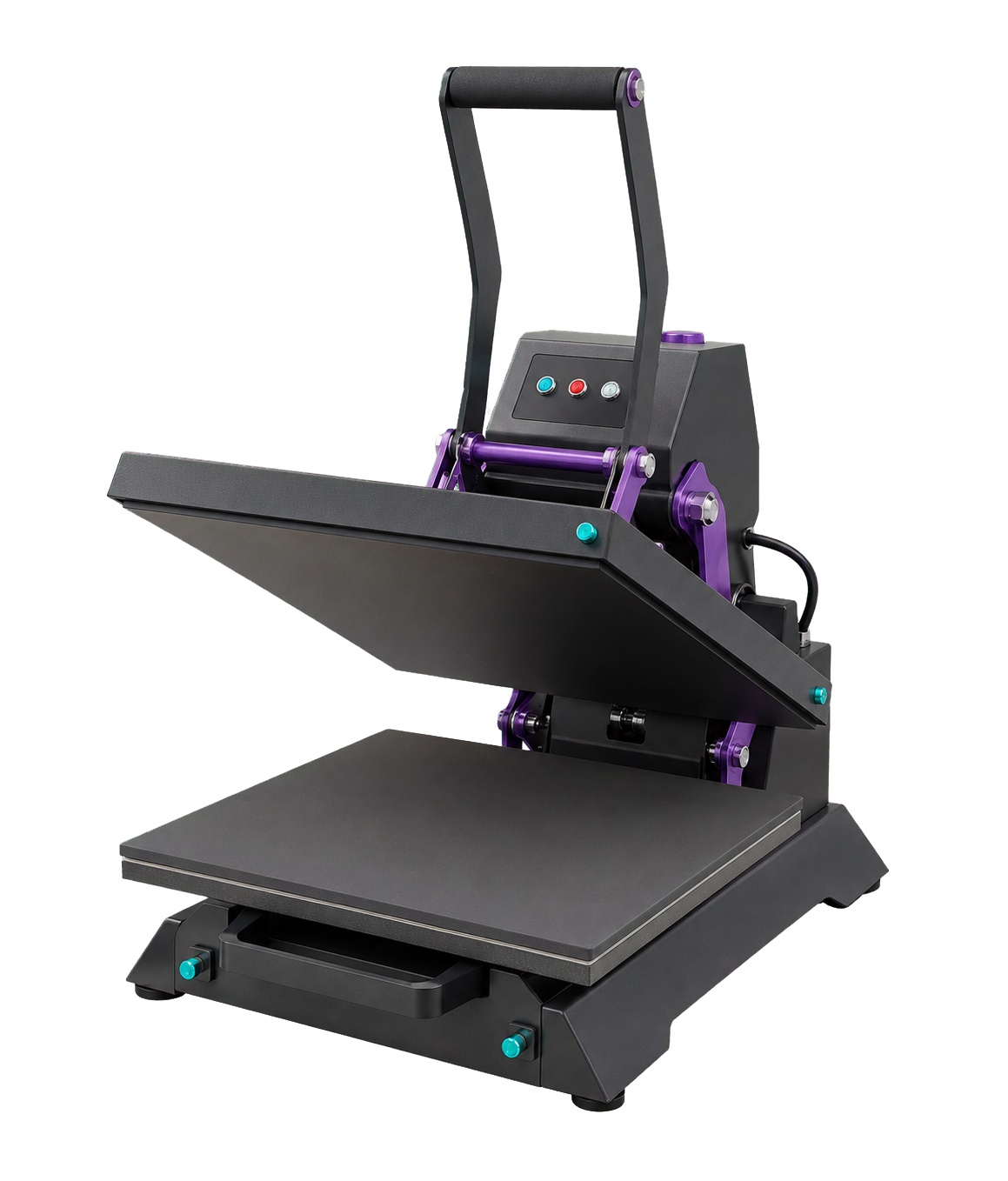 Open heat press ready to press a shirt